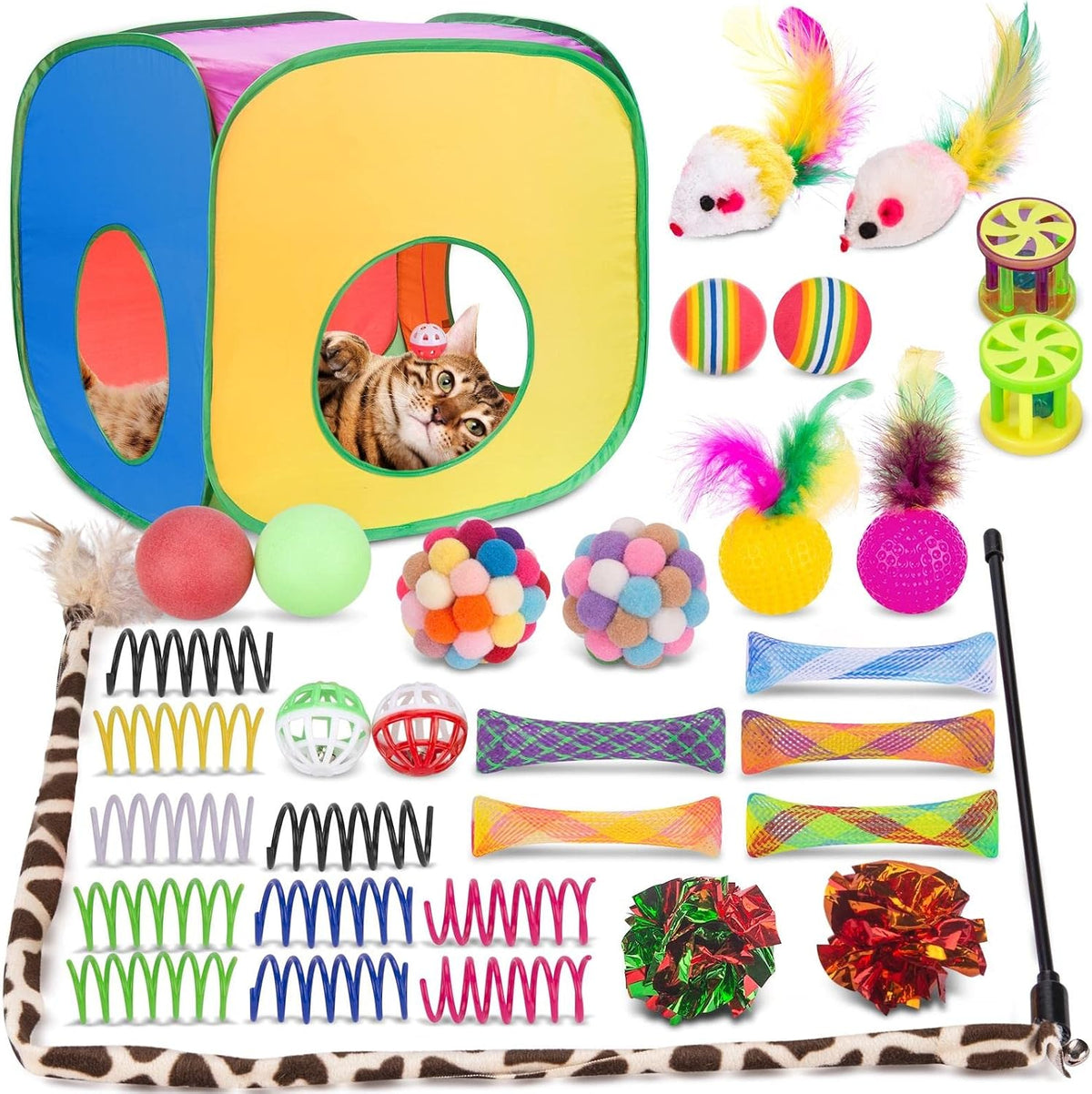 Retro Shaw 33 Pack Cat Toys with Tunnel for Indoor Cats