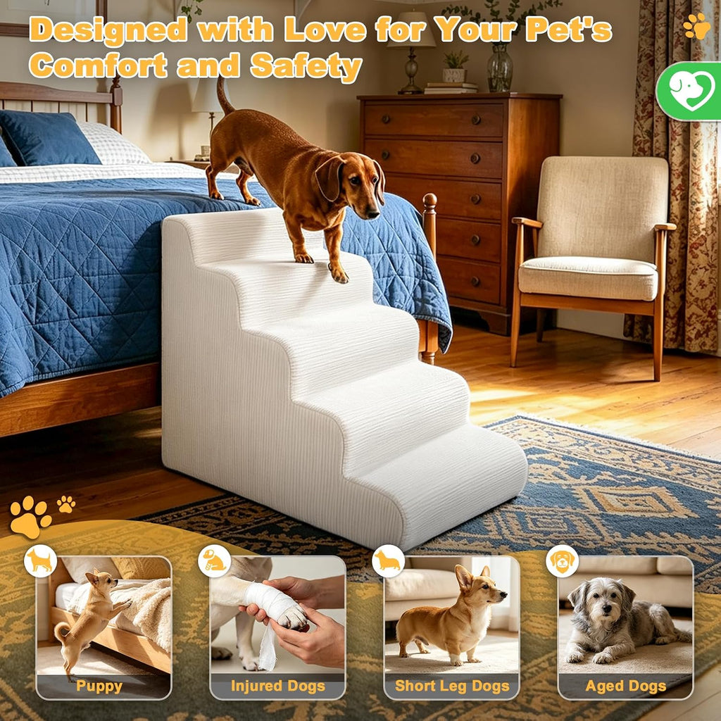 Dog Stairs for HIGT Bed - 24" H 5-Step Dog Ramp Up to 50 Lbs, Beige