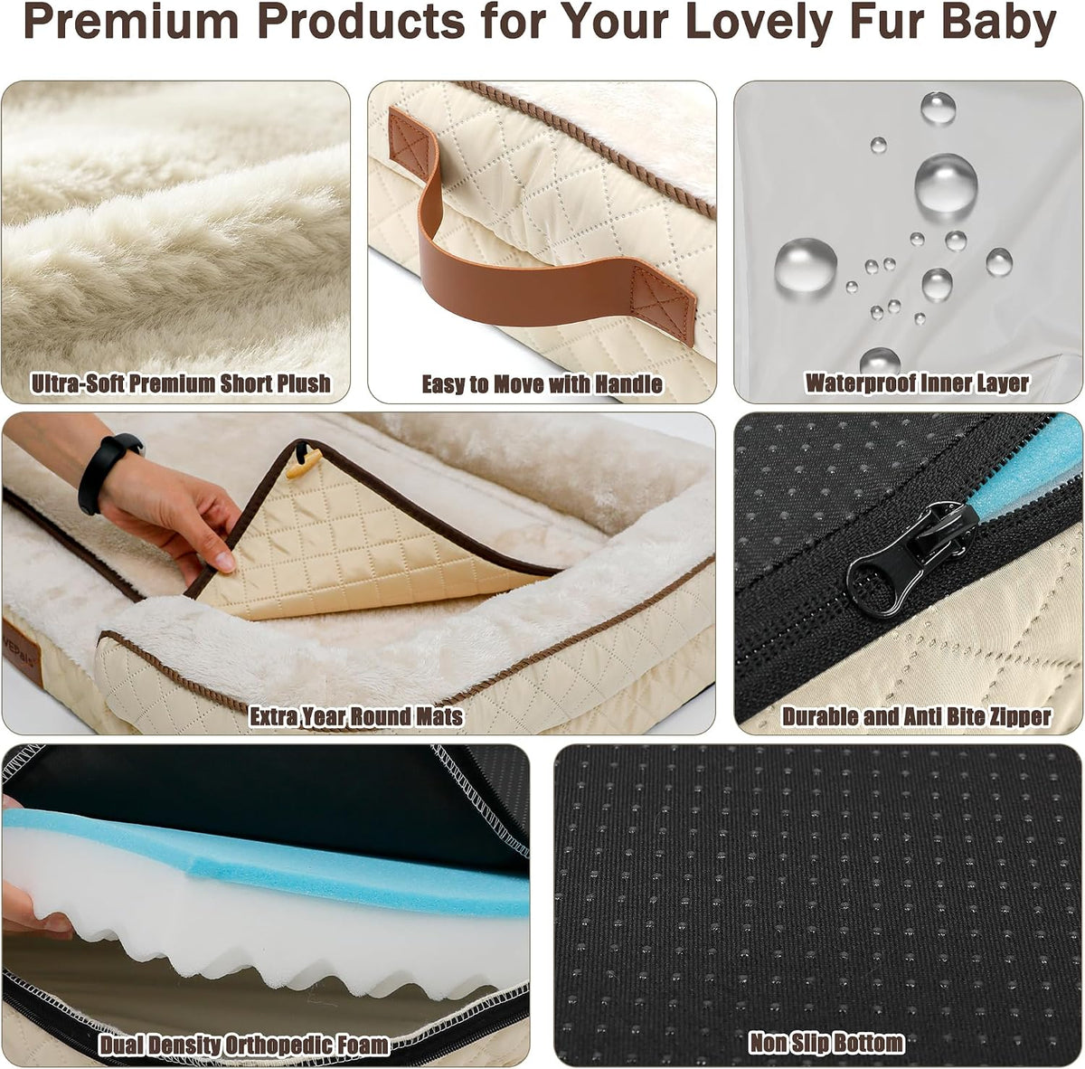 Dog Bed with Reusable Potty Pad - 44.5" x 33.5" x 6.7" Beige