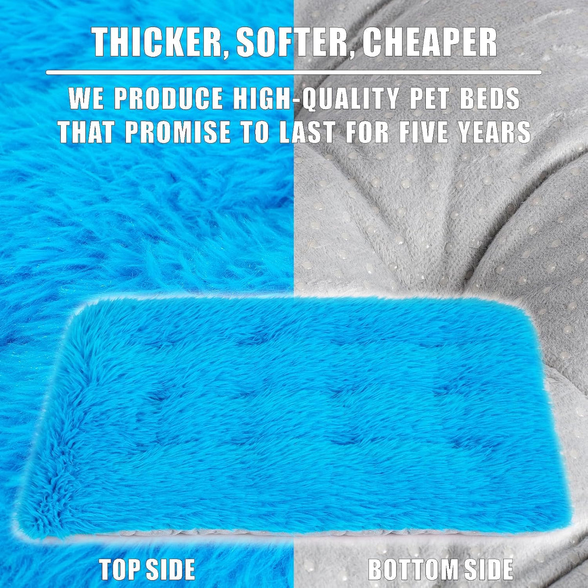 Machine Washable Dog Bed, Deluxe Plush Dog Crate Pad and Cat Bed, Anti-Slip Bottom Kennel Pad Mat, Fuzzy Pet Beds for Large, Medium, Small Dogs Breeds (Azure Blue, 36.0"L x 24.0"W x 3.0"Th x 1 Pack)