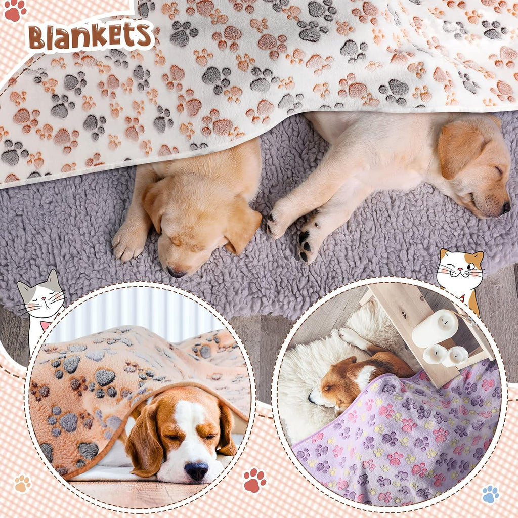 Tatuo 4 Pcs Fleece Dog Blankets for Puppy Cat, Mixed, 51 x 63 in, Paw
