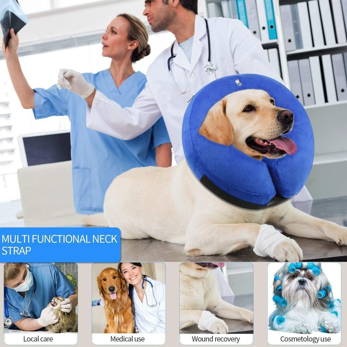 Inflatable Dog Collar, Recovery Cone, After Pet Surgery, Prevent Dogs from Biting & Scratching, Adjustable Thick Strap, Soft Comfortable Pink Donut (Medium)