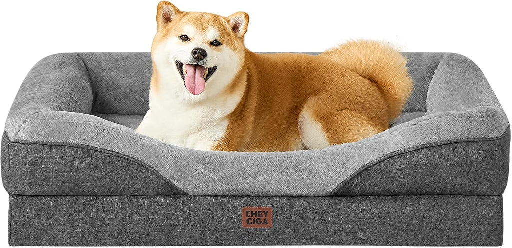 EHEYCIGA Orthopedic Dog Bed for Large Dog, Memory Foam Dog Couch, Grey