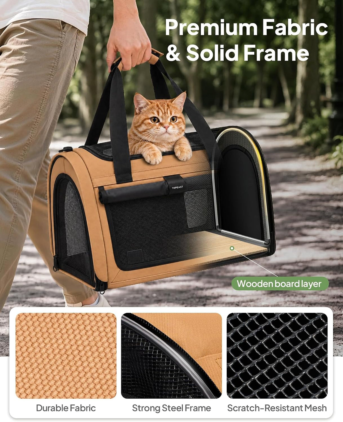 Backpackable Cat Carrier 17"x11"x11", Soft-Sided Collapsible Pet Carrier