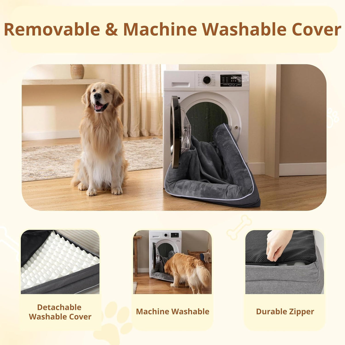 EGOHOME Washable Orthopedic Large Dog Bed 36IN Grey, Waterproof Pet Bed