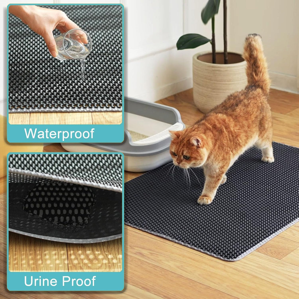 Extra large Cat Litter Mat, XXL 47x36in, Cat Litter Box Mats Extra Large | Double-Layer Honeycomb Litter Trapping Mat, Less Mess, BPA-Free, Waterproof Anti-Slip, Easy clean, Ideal for Multi-Cat(Grey)