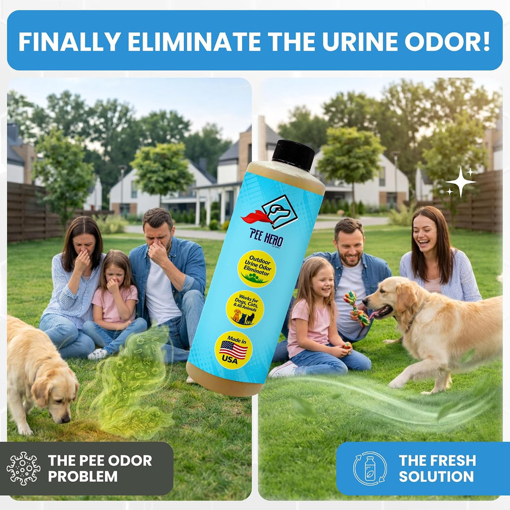 Pee Hero Outdoor Pet Urine Odor Eliminator 32 oz Concentrate, Makes 8 Bottles, 32 oz Each