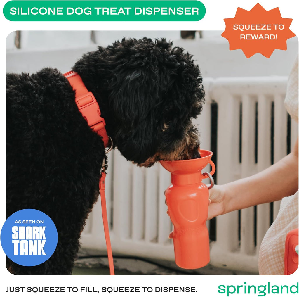 Springland 22oz Classic Portable Dog Water Bottle with Built-in Bowl, Poppy | Leak-proof, BPA-free, one-hand squeeze, for travel & hiking, fits car cup holders, great dog gift, as seen on Shark Tank 