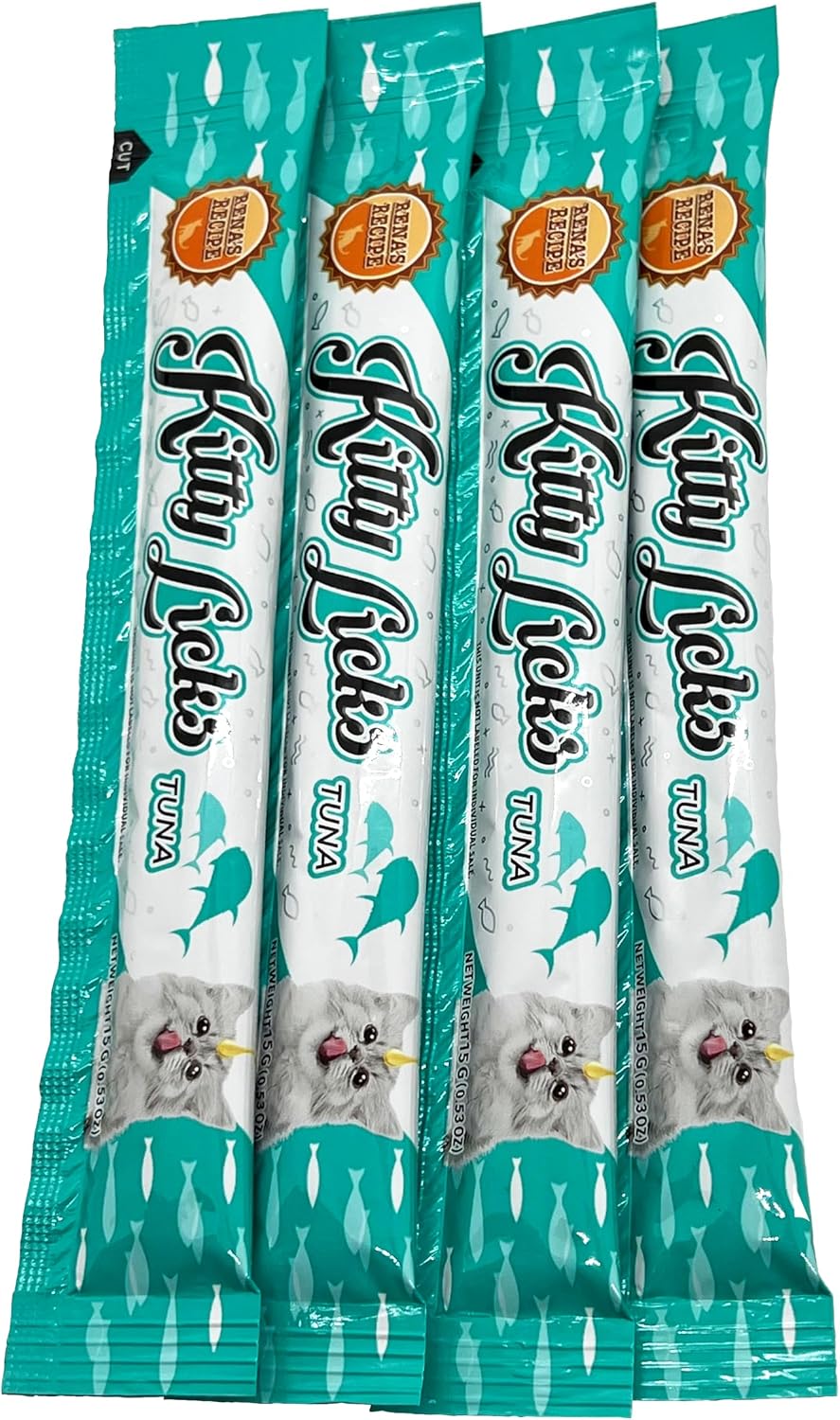 Rena's Recipe Kitty Licks Tuna Barrel (60 Tubes) 4 Flavors X 15 Tubes Lickable Cream Cat Treats