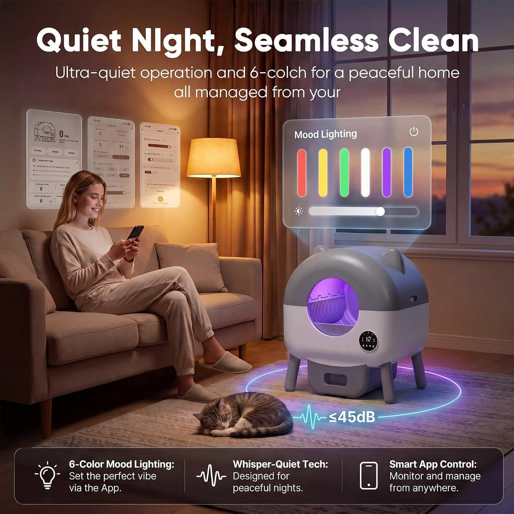 Greesum Self-Cleaning Cat Litter Box with App Control for Multiple Cats