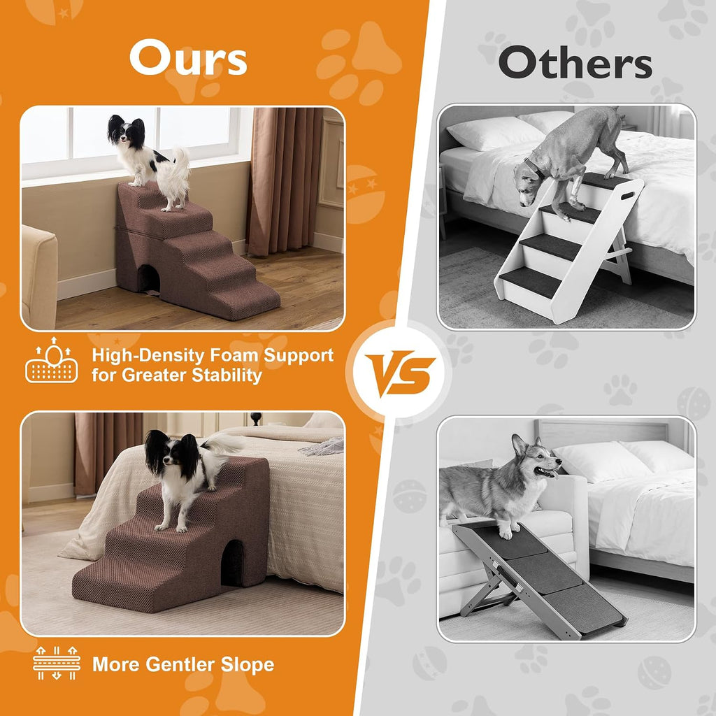 Ahpmeoa Dog Stairs for Small Dogs 16’’ H, 3-Step Dog Steps for Bed, Brown