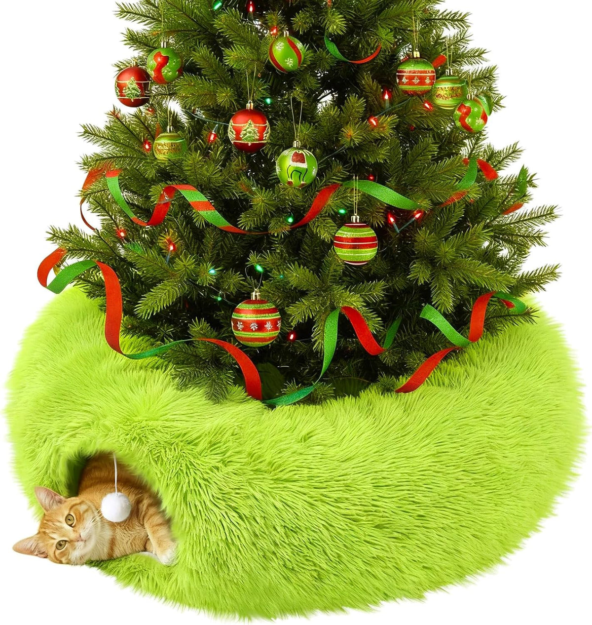 Thyle Christmas Cat Tunnel Bed, Green, 3ft X 3ft X 9.8in, Plush