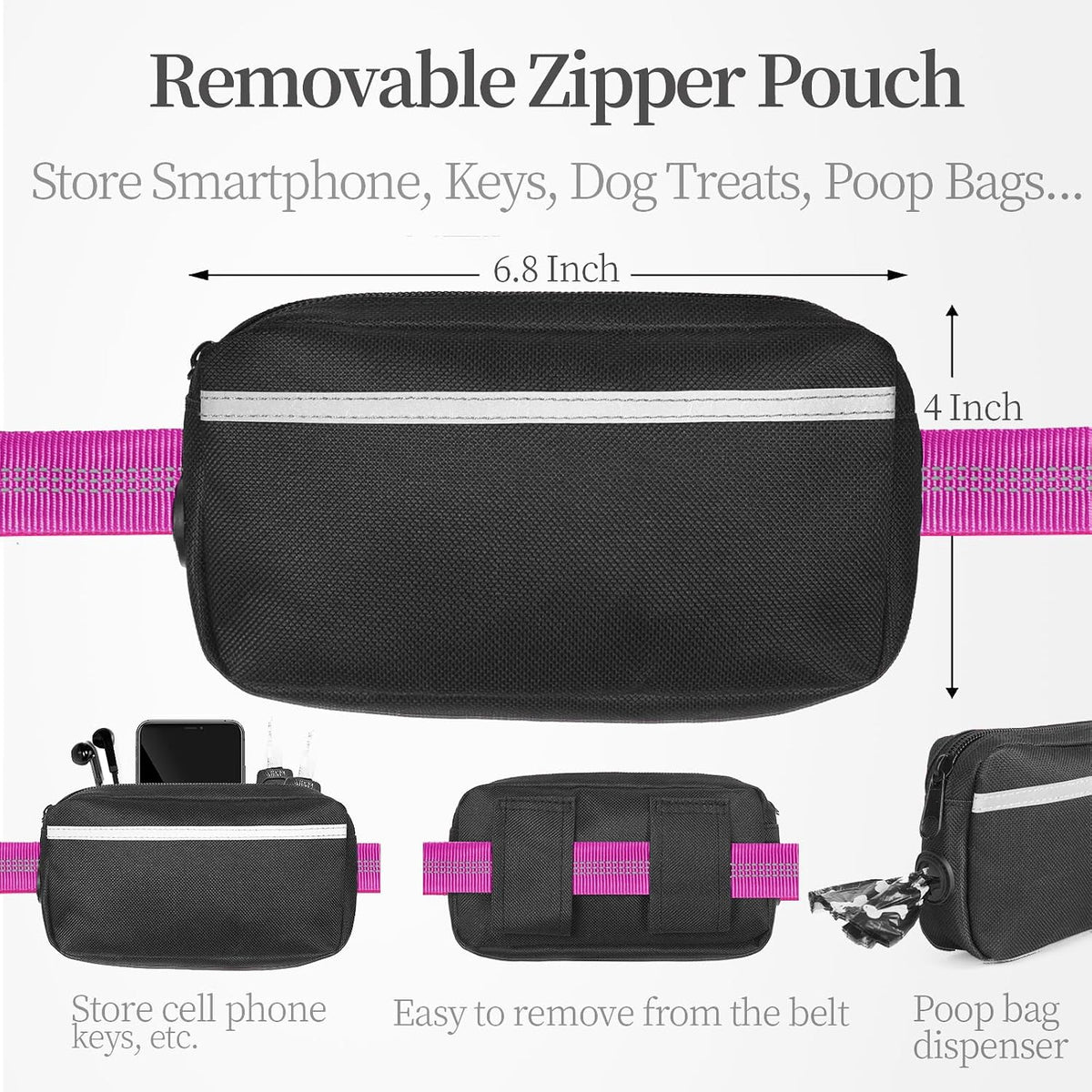 iYoShop Hands Free Dog Leash with Zipper Pouch, Large, 25-120LB, Very Berry