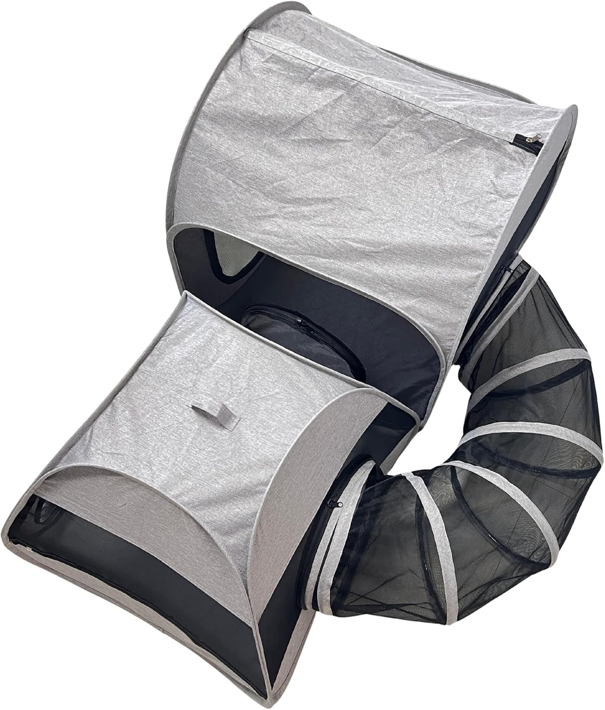 Portable 3-in-1 Cat Playpen, Outdoor Pop-up 2-Room Pet Playpen with Tunnel, Foldable Cat Dog Crate Play Enclosure with Separate Areas for Puppy Kitten and Small Animals Indoor Travel