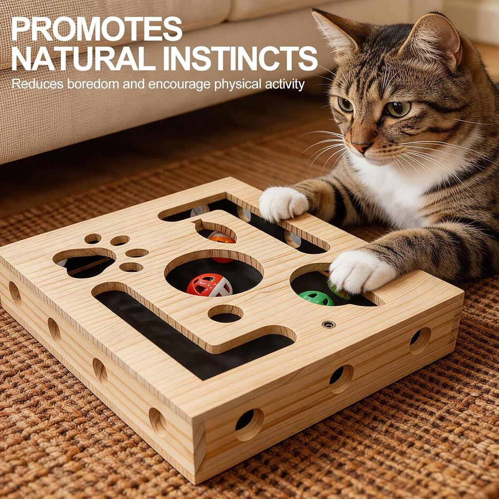 Cat Scratch Puzzle Box for Indoor Cats, Wooden Cat Enrichment Toy