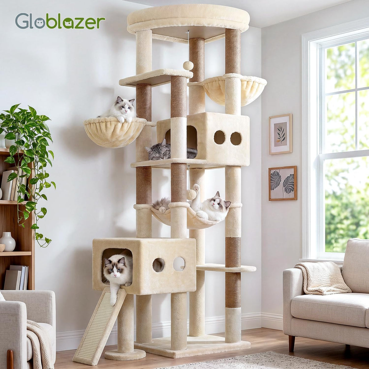 Globlazer 81in Tall Cat Tower for Large Adult Cats, S81G Pro Max, Beige