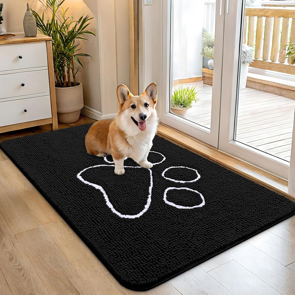 OLANLY Dog Door Mat for Muddy Paws 45x27, Paw Print Design Chenille Mud Mat