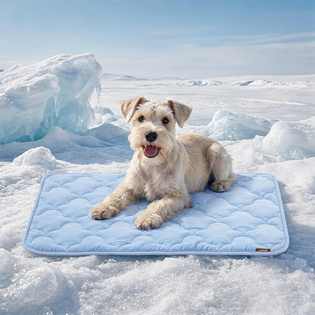 ZOMISIA Cooling Mat for Medium Dogs, Q-Max>0.5 Thin Breathable Crate Pad for Pet, Portable Washable Kennel Bed for Summer Active Dog with Chill Cool Soothing Fabric to Rapid Cooling, 29x18, Blue