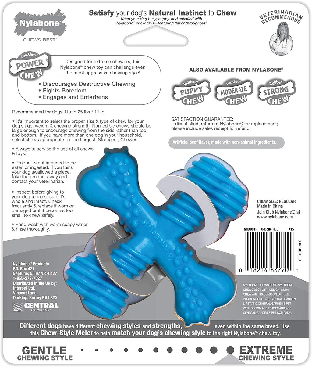 Nylabone Power Chew Comfort Hold X Bone Dog Chew Toy, Beef Flavor, Small | Small breeds, durable dog toys for dogs up to 25 lbs, teeth-cleaning textures, discourages destructive chewing, long lasting