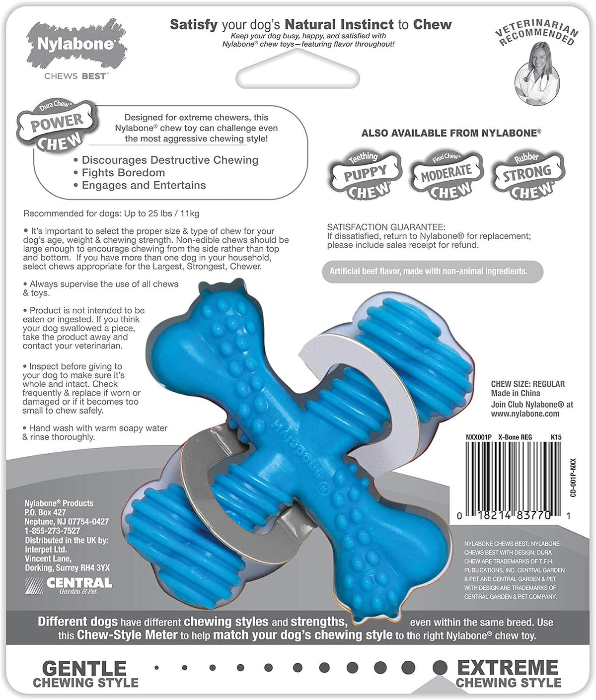 Nylabone Power Chew Comfort Hold X Bone Dog Chew Toy, Beef Flavor, Small | Small breeds, durable dog toys for dogs up to 25 lbs, teeth-cleaning textures, discourages destructive chewing, long lasting