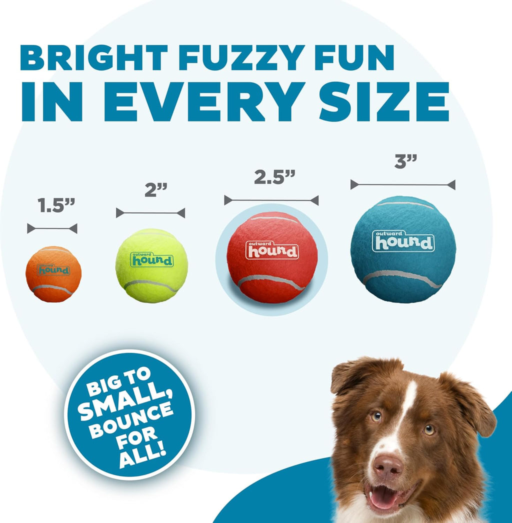 Outward Hound Squeaker Ballz Tennis Ball Dog Toy, Medium, 2.5", 6‑Pack