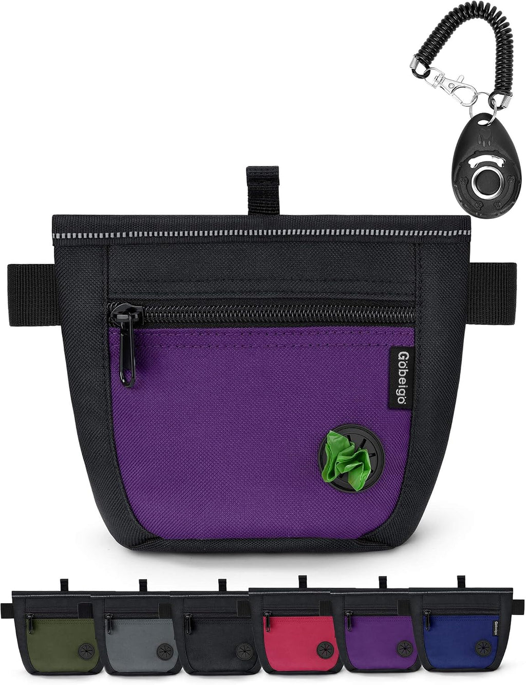 Gobeigo 2 Cup Dog Treat Pouch with Training Clicker(Black/Purple)