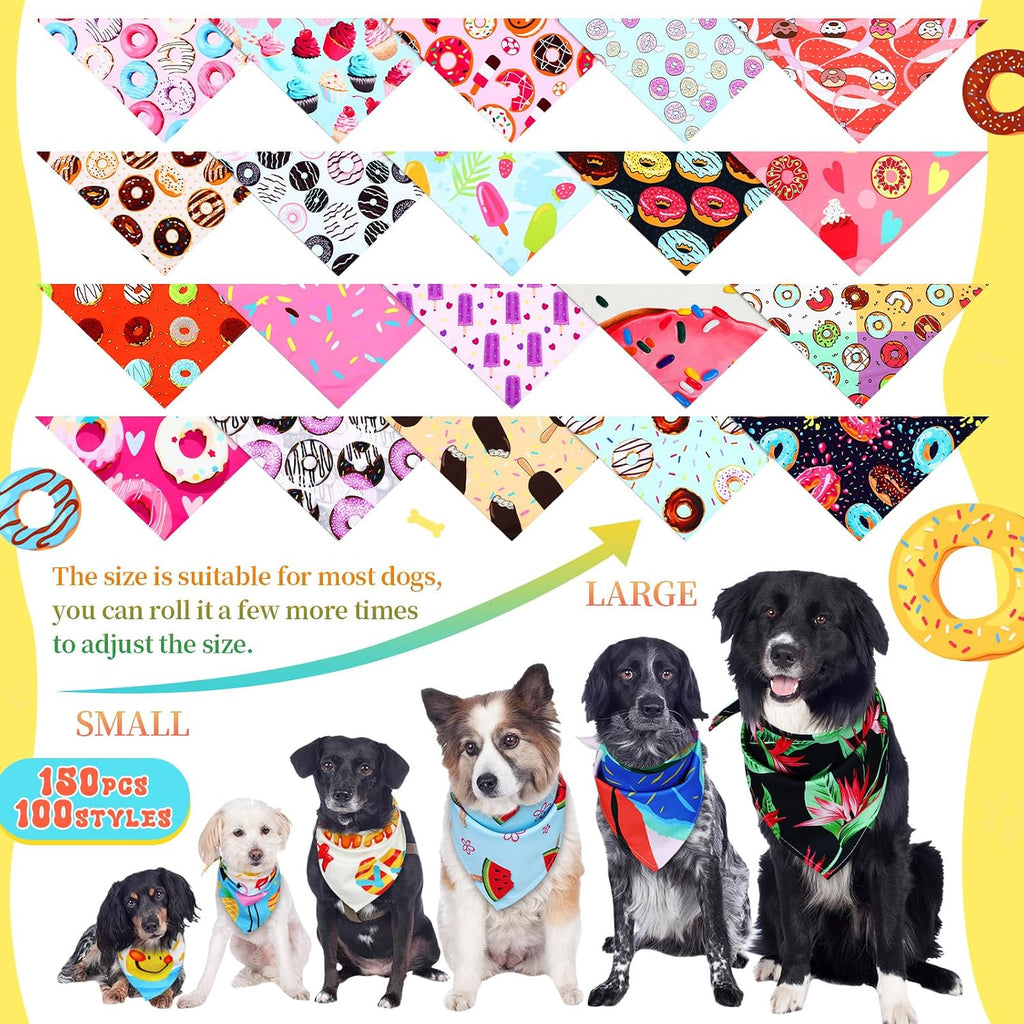 Huhumy 150 Pcs Donut Dog Bandanas Bulk Donut Bandana for Medium Large Dogs