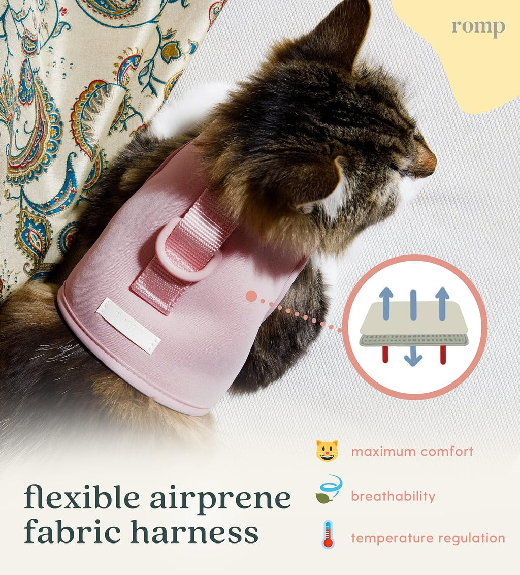 Cat Harness, Collar & Leash Set - Escape Proof Adjustable Choke Free Velcro Harness Vest for Walking Cats & Kittens (Powder Pink, Medium)