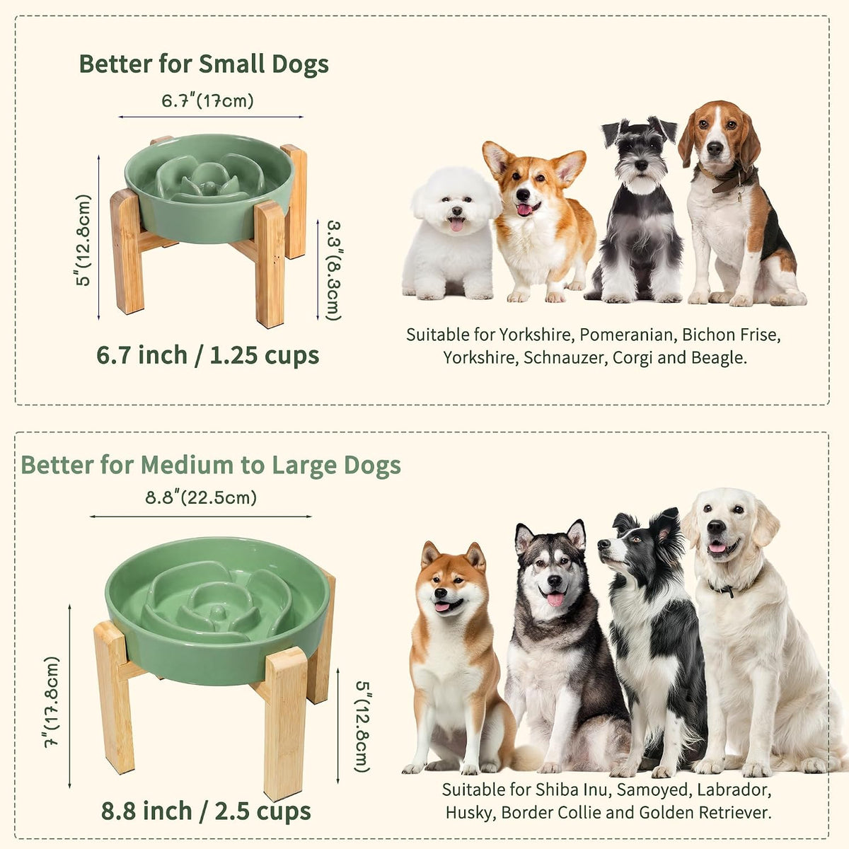 Elevated Slow Feeder Dog Bowl, 6.7" Ceramic Maze Dog Bowl with Stand