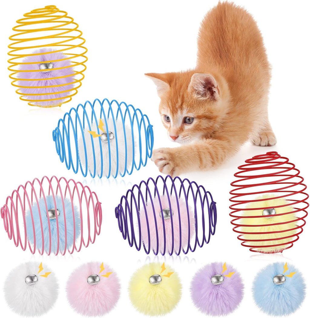 Jecery 5 Pcs Cat Toys Spring,Pom-pom with Bell,Multicolor