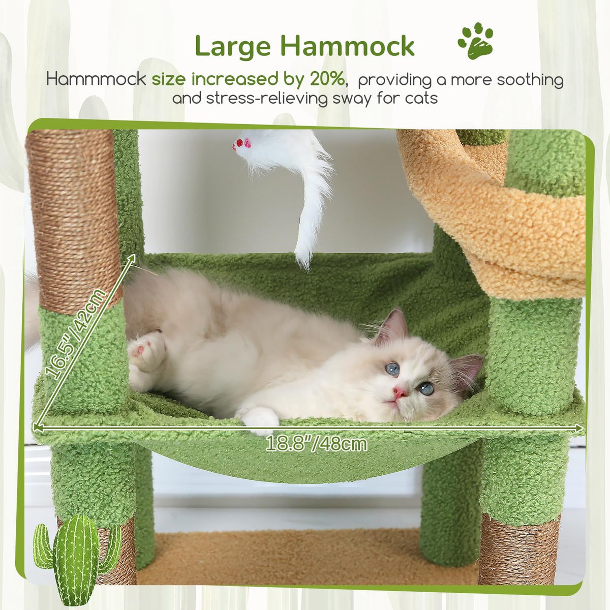 Globlazer 65in Cactus Sturdy Cat Tower for Indoor Large Cats, S65, Green
