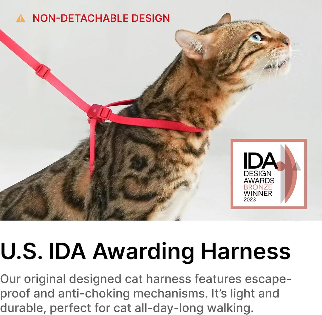 Cat Harness and Leash 2-in-1, Escape Proof Anti-Choking Harness Adjustable Lightweight Leash One-Piece Non-Detachable for Kitten Cats Walking Outoor Training, US IDA Bronze Award (Pink)