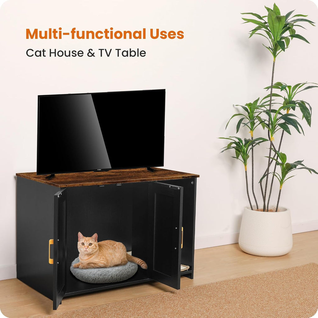 DWANTON Cat Litter Box Enclosure, with Scratching Mat, 31.5" x 19.7"x 21.7"