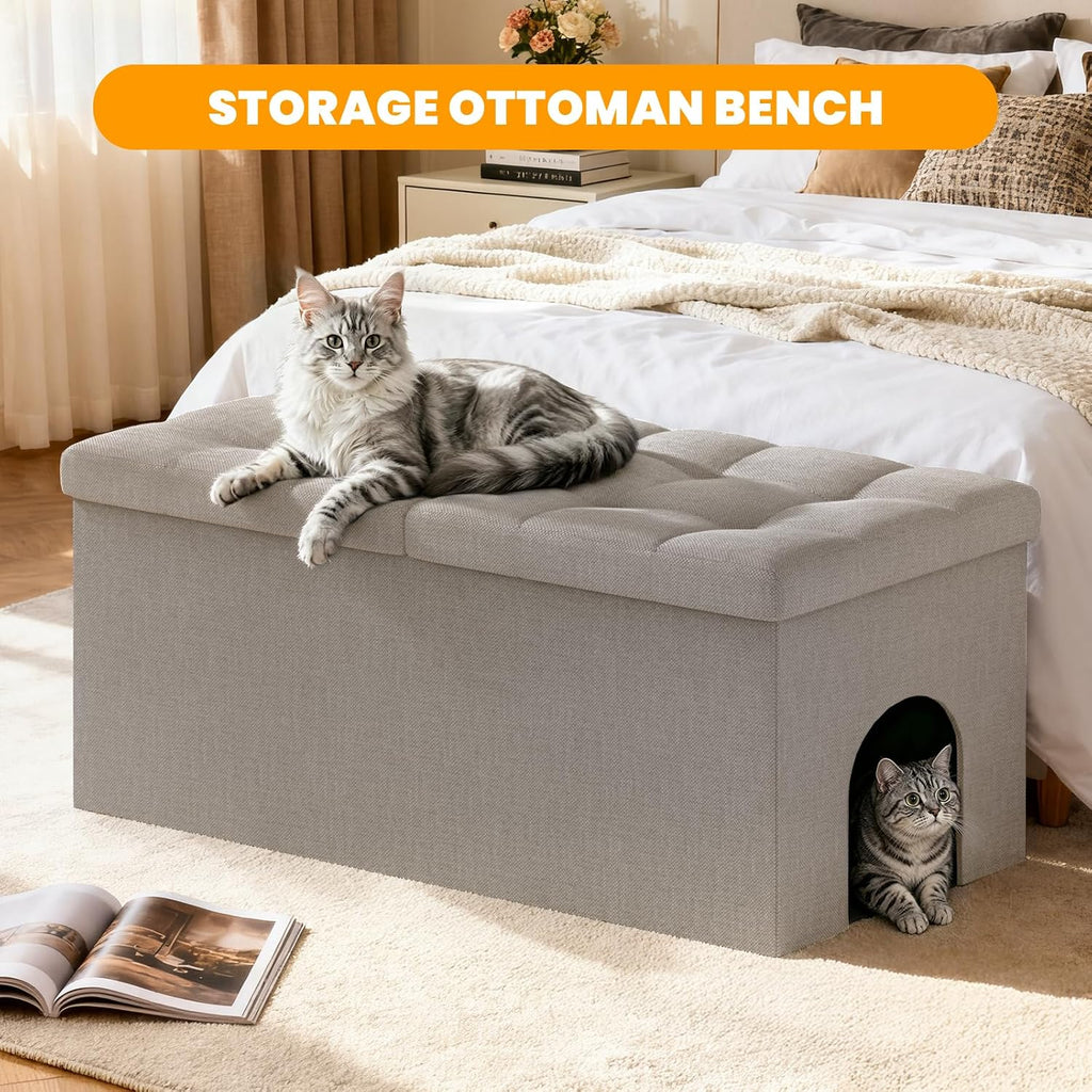 3-in-1 Cat Litter Box Enclosure Furniture, XX-Large, Light Grey