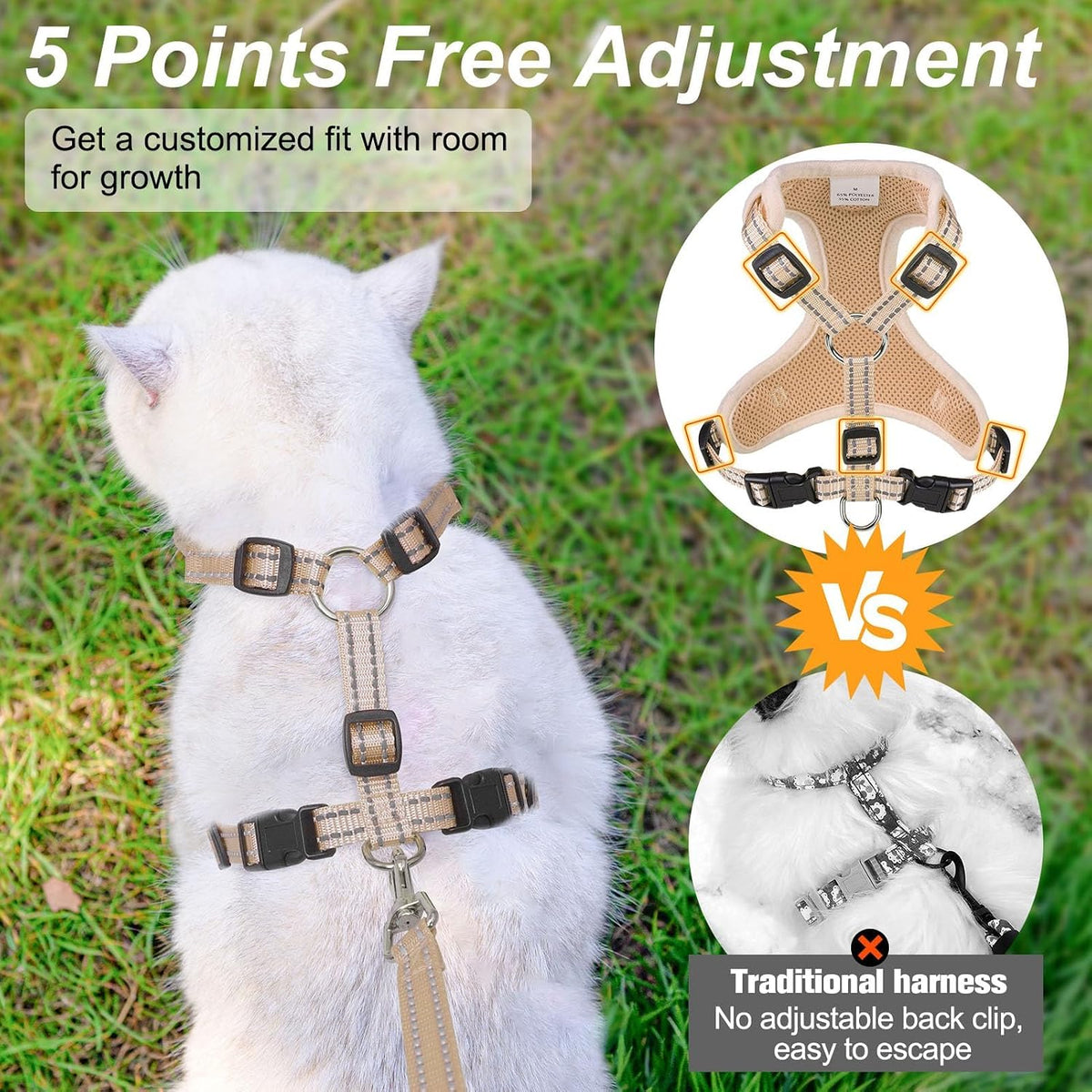BEAUTYZOO Cat Harness and Leash Set, Escape Proof and Adjustable, Beige