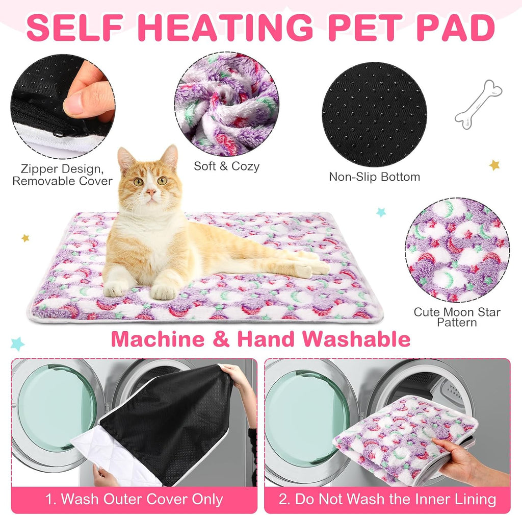 4 Pack Self Heating Cat Pad Self Warming Dog Mat, Stars Moon, 16 x 20 Inch