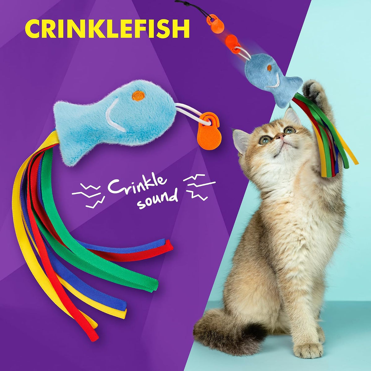 Cat Amazing Snatch Pack - 5 Magnetic Attachments for The Snatch Magnetic Wand Toy - Catnip Mouse, Rattle Snake, Crinkle Fish, Scrunchy Ball and Feather - Cat Teaser Toys - Really Catch!