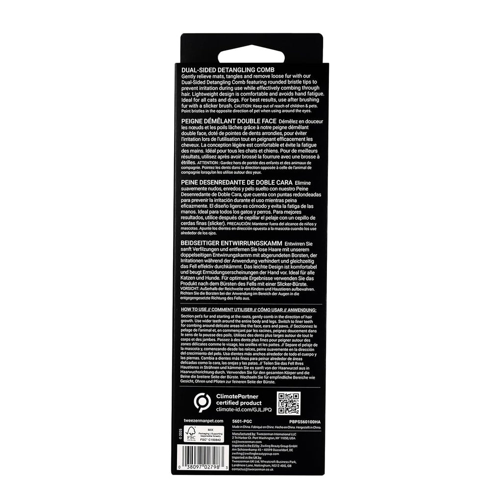 Tweezerman Dual-Sided Detangling Comb-Wide Toothed & Fine Toothed for Pets
