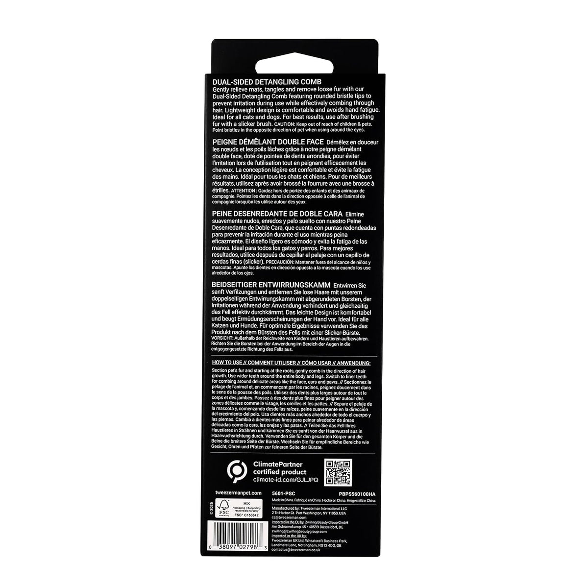 Tweezerman Dual-Sided Detangling Comb-Wide Toothed & Fine Toothed for Pets