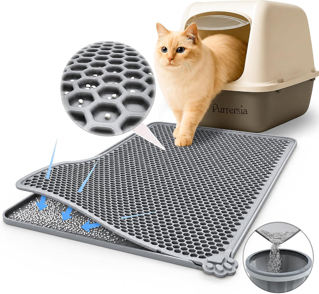 Silicone Cat Litter Mat 24x15" Double Layer Honeycomb Non-Slip