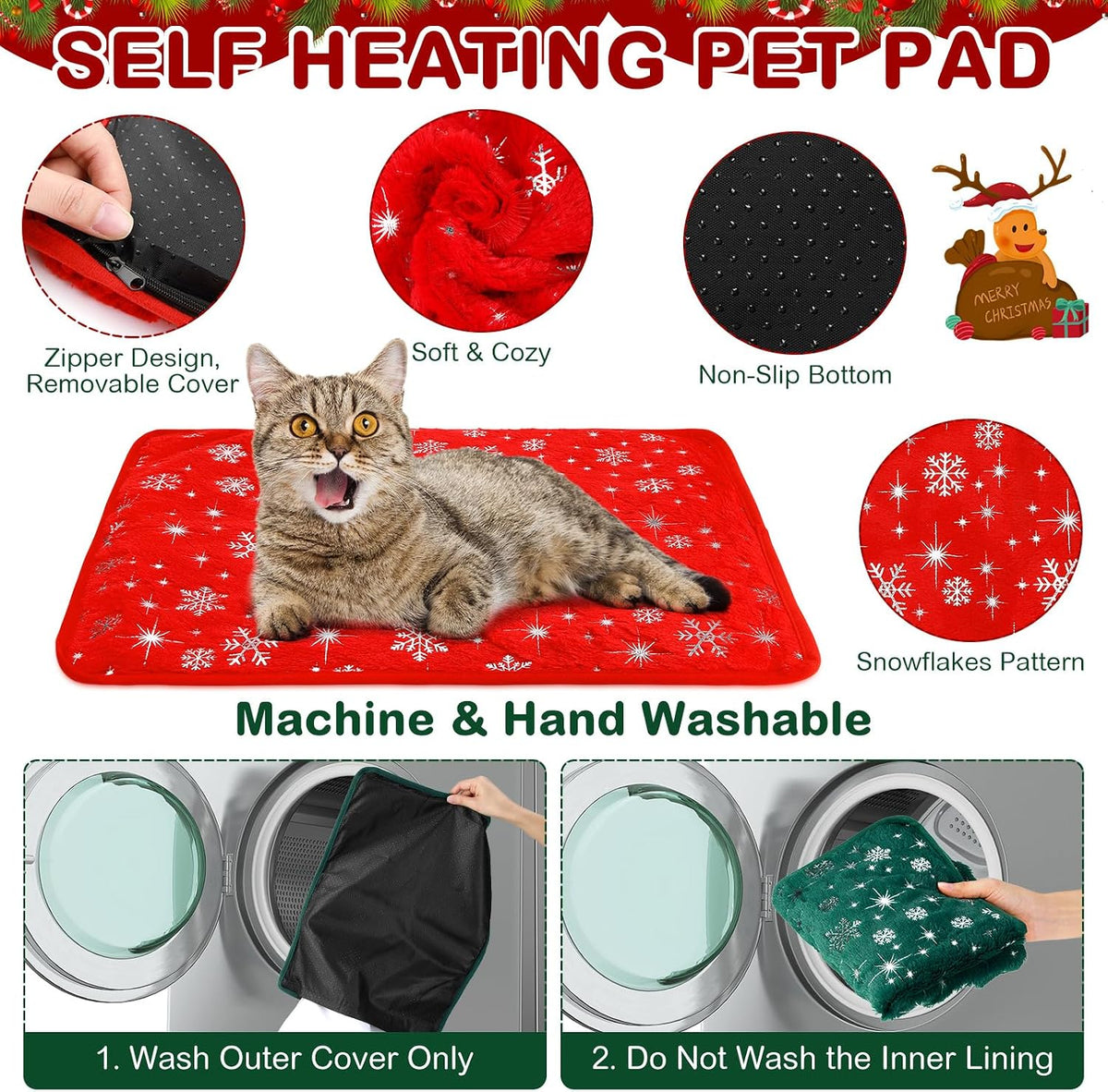 4 Pack Self Heating Cat Pad Self Warming Dog Mat, Snowflake, 16 x 20 Inch
