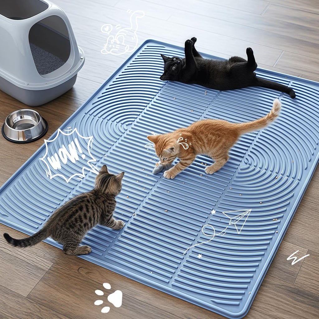 Large Silicone Cat Litter Box Mat 40"X28", Heavy Duty Waterproof Floor Mat for Kitty Litter Tracking Control, Easy Clean Durable Feeding & Litter Mat(Grey)