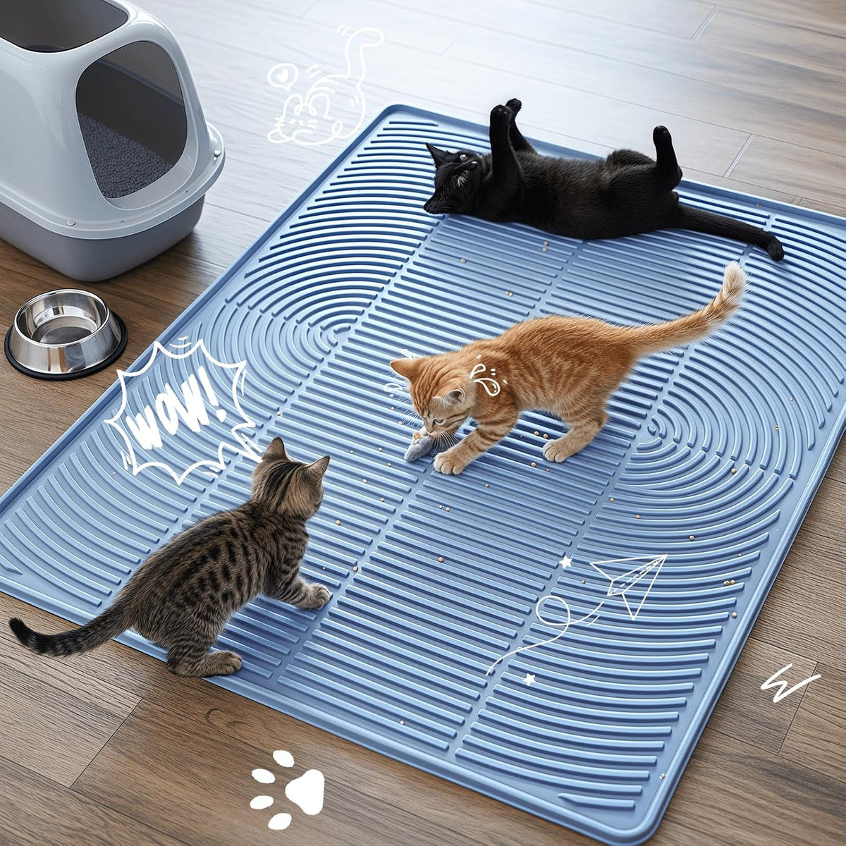 Large Silicone Cat Litter Box Mat 40"X28", Heavy Duty Waterproof Floor Mat for Kitty Litter Tracking Control, Easy Clean Durable Feeding & Litter Mat(Grey)