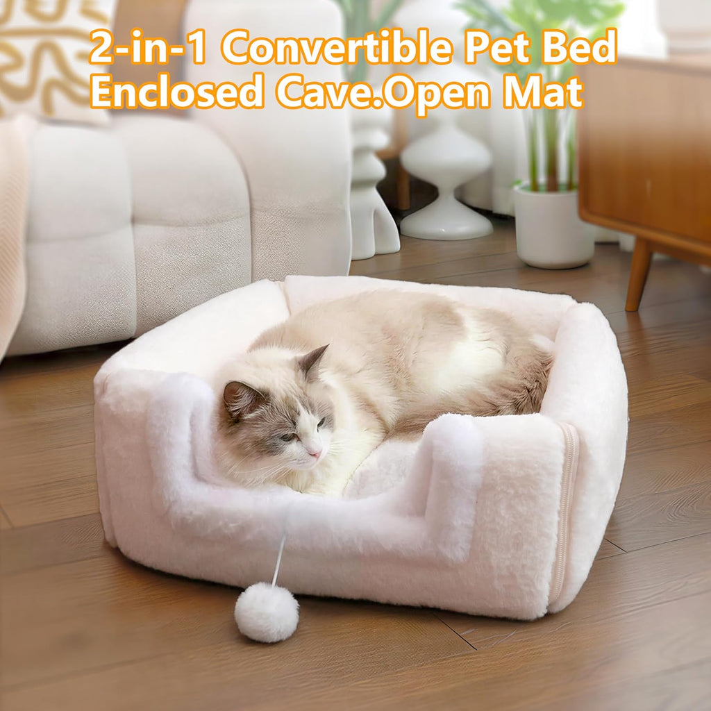 Cat Bed for Indoor Cats，Foldable cat cave，Anti-Slip & Water-Resistant Bottom，cat Houses for Indoor Cats or Small Dogs, Kitten Tent, Rabbit Bed (Cream, L:(17.5"×16.9"×15.9"))