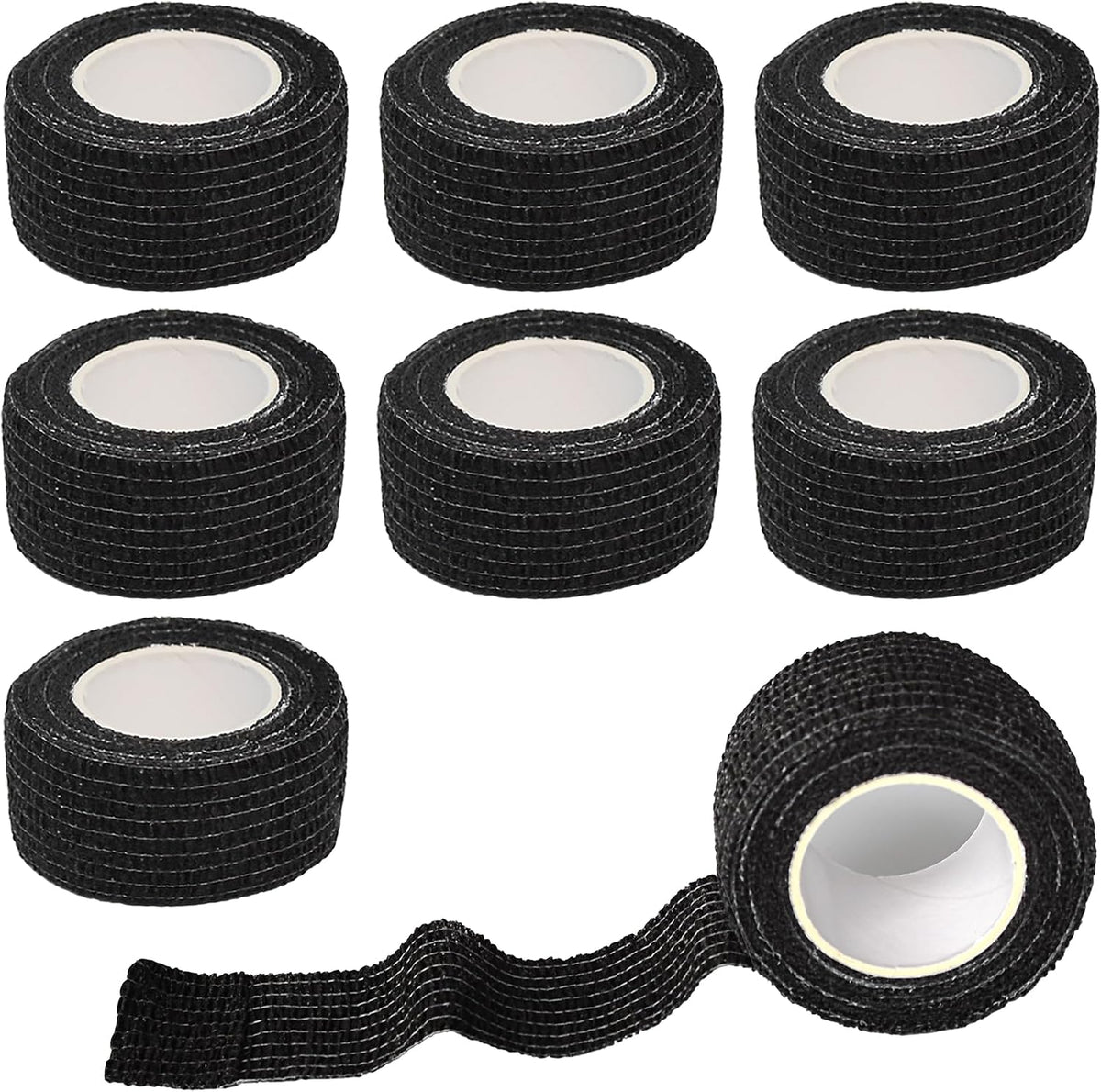 8 Pack 1 x 5 Yards Cohesive Wrap Self Adhesive Bandage Elastic Self Adherent Vet Tape for Athletic, Wrist, Ankle, Knees, Pets (Black)