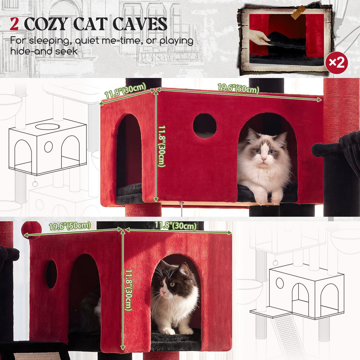 Globlazer Large Cat Tree 72in Tall Cat Climbing Tower, F72G, Gothic