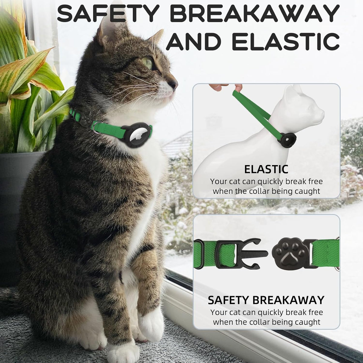 AirTag Cat Collars, Stretchy Collar with AirTag Holder and Bell