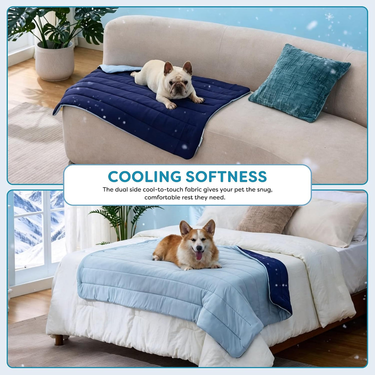 Reversible Dog Cooling Blanket for Summer, Washable Pet Bed Pad Mat