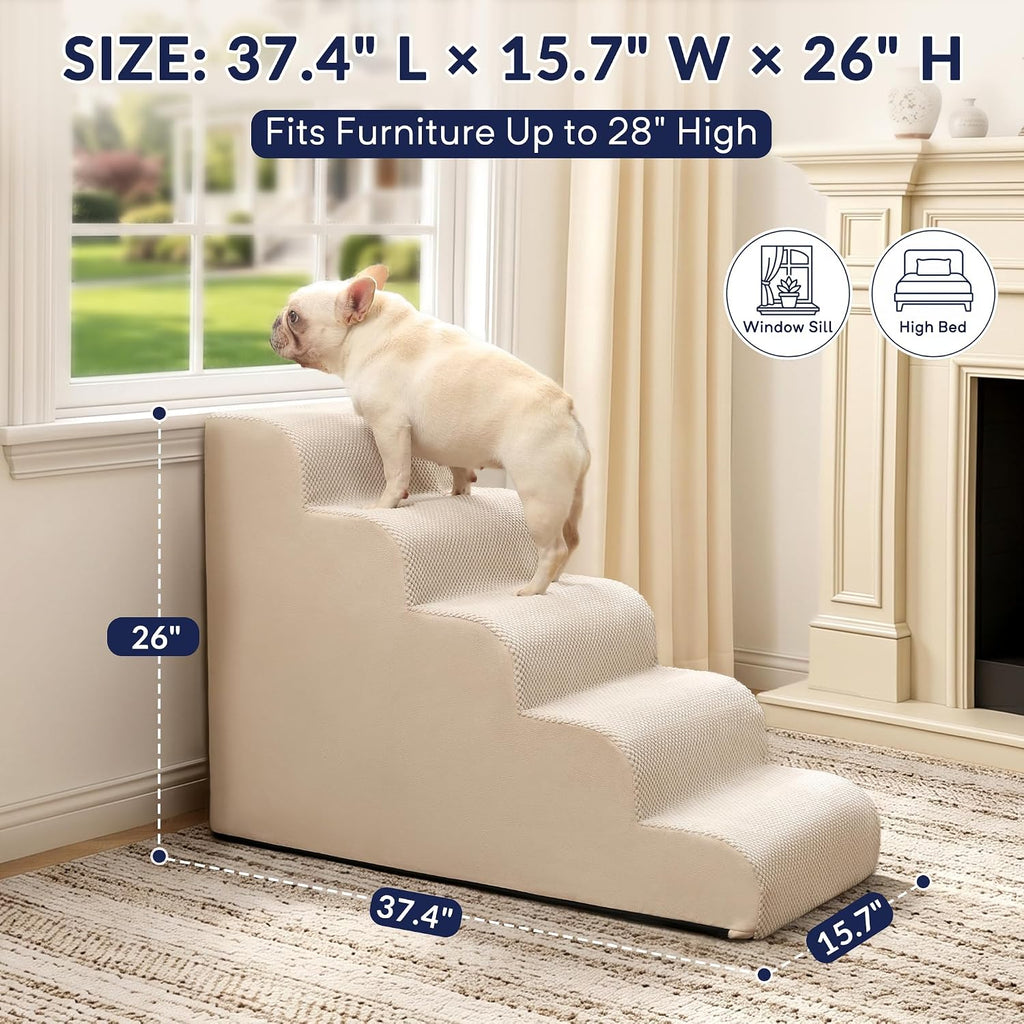 Dog Stairs for High Beds, 26" H 5-Step Pet Ramp for Small & Medium Dogs