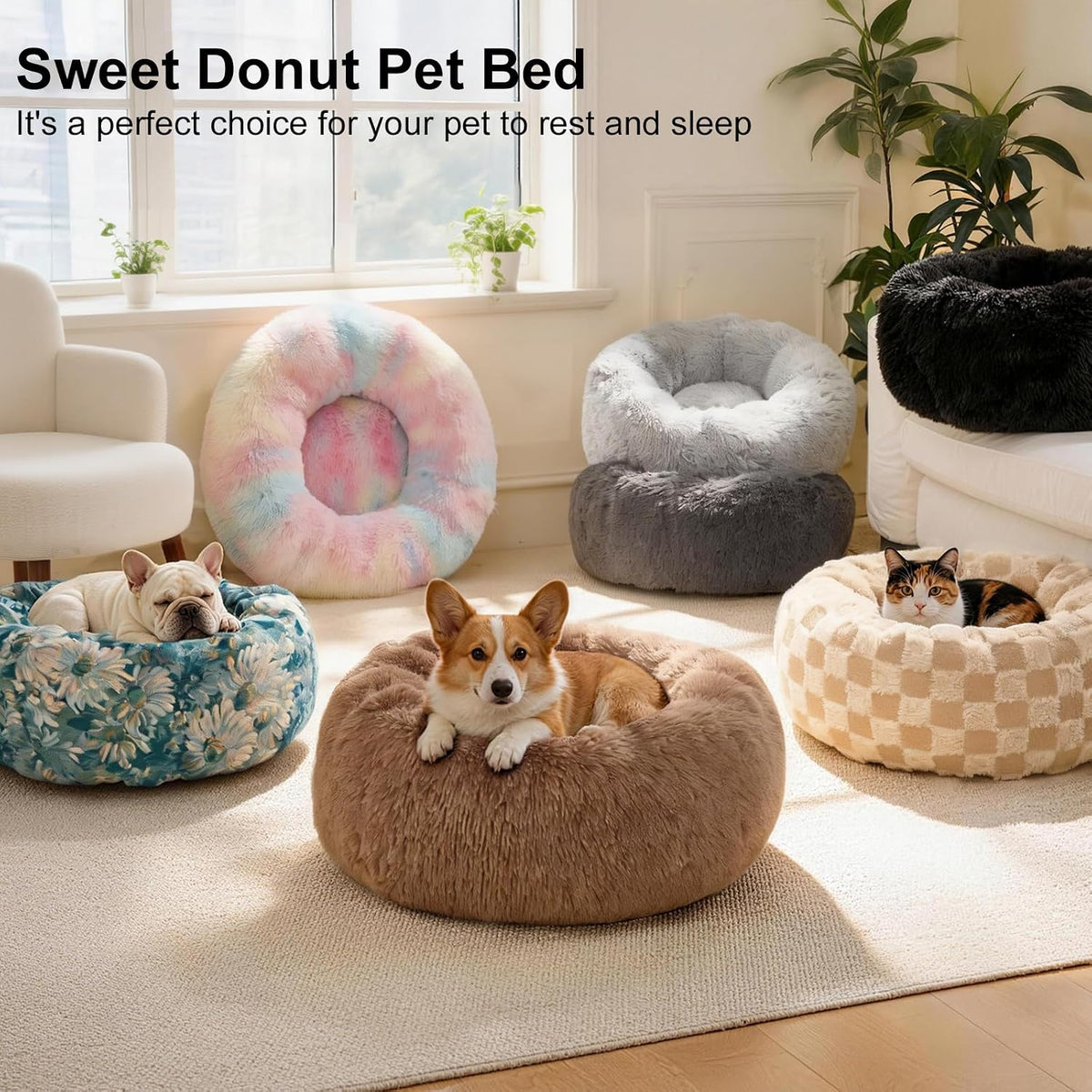 Dog Calming Beds for Large Dogs Round Donut Washable Large Sized Dog Bed